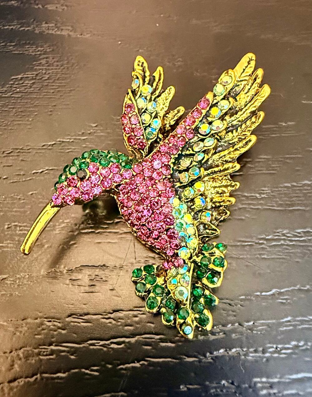 Vintage Rhinestone Hummingbird Brooch
